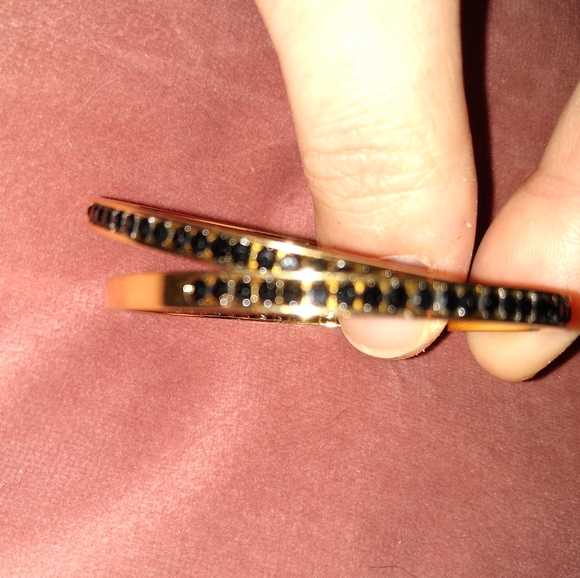 Big Gold and Black Rhinestone Hoop Earrings Sparkle CZ Crystal Channel Hoops - Picture 6 of 11